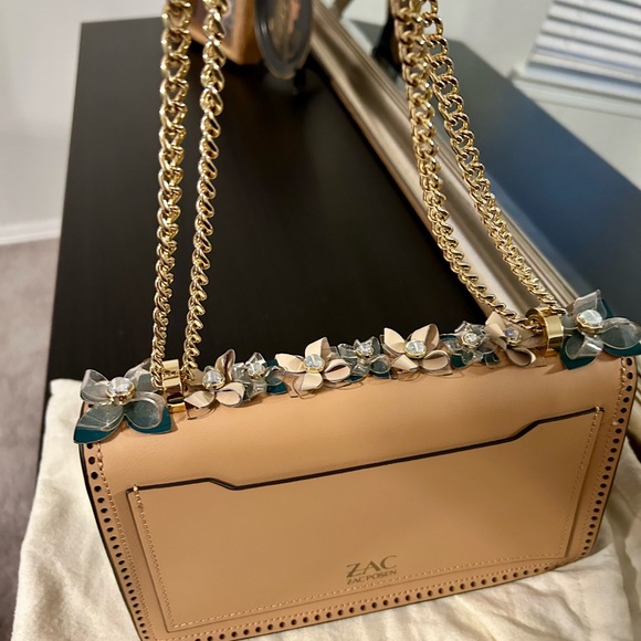 Zac posen Elegant Floral Embellished Tan Bag